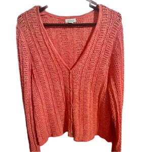 Sundance Leiela Pointelle Cardigan Sweater Coral Pink Cotton Modal Large Boho
